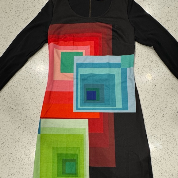 Desigual Color Block Long Sleeve Body Con Dress Size Large - Picture 2 of 5